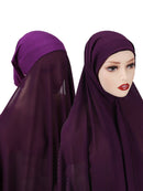 Instant Hijab With Cap Heavy Chiffon Jersey Hijab For Women Veil Muslim Fashion Islam Hijab Cap Scarf For Muslim Women Headscarf