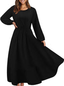 Women Elegant Floral Printed Long Dresses Spring Summer Casual O Neck Long Sleeve Ladies Chic High Waist A Line Beach Dresses