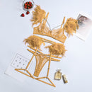 MeiKeDaiNicey Feather Sensual Lingerie Sexy Transparent Lace Bra with Chain Exotic Sets Porn 3 Piece Set Garters Erotic Costumes