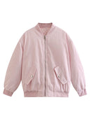 Willshela Women Fashion Oversized Bomber Jackets Coat With Pockets Front Zipper Vintage O-Neck Long Sleeves Female Chic Outwears