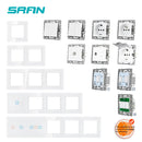 SRAN F6 Series White Crystal Tempered Glass Panel Light switch eu french wall socket usb tv rj45 rj11 Sensor switch Module DIY