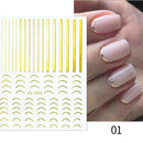 1PC Silver Gold Lines Stripe 3D Nail Sticker Geometric Waved Star Heart Self Adhesive Slider Papers Nail Art Transfer Stickers