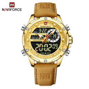NAVIFORCE Luxury Gold Watches For Men Casual Sports Chronograph Alarm Quartz Wrist Watch Leather Waterproof Digital Clock 9163