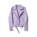 New 2022 Spring Autumn Pu Faux Leather Jacket Women Purple Zipper Slim Short Biker Jackets Coat Female Outwear Veste Femme Tops