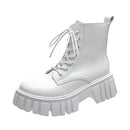 Rimocy 2022 New Women White Ankle Boots PU Leather Thick Sole Lace Up Combat Booties Female Autumn Winter Platform Shoes Woman