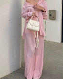 Ladies Shirt Suits Pleated Notched Single-Breasted Female Cardigan Two-Piece Loose Shirts and High-Waist Wide-Leg Pants Sets