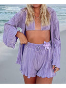 Cotton and Linen suit 2021 Women Solid Clothes Set Half Sleeve Lapel Neck Button-up Shirt+Irregular Hem Drawstring Shorts Sets