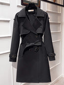 Aelegantmis Women Casual Long Trench Coat With Sashes Double Breasted Women's Windbreaker 2022 Chic Office Coat Ladies Outerwear