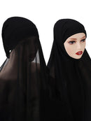 Instant Hijab With Cap Heavy Chiffon Jersey Hijab For Women Veil Muslim Fashion Islam Hijab Cap Scarf For Muslim Women Headscarf