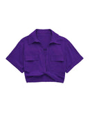 TRAF Women Fashion Front Knot Elastic Linen Cropped Shirts Vintage Short Sleeve Patch Pockets Female Blouses Blusa Chic Tops
