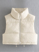 Willshela Women Fashion High Neck Cropped Waistcoat Puff Vest Casual Woman Sleeveless Jacket Chic Lady Winter Warm Outfits