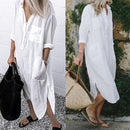 Women Shirt Dress Spring Summer Lapel Button Long Sleeve Side Split Dresses Elegant Solid Work Office Vestidos Female Tunic Robe