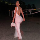 Fashion Sexy O-neck Backless Long Maxi Evening Dresses Women Hollow Out Sleeveless Split Bodycon Party Dress for New Year 2022