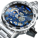 WINNER Transparent Skeleton Watch for Men Mechanical Wristwatches Diamond Watches Mens Luxury Stainless Steel Strap Unisex Clock