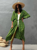 Fitshinling Summer Vintage Kimono Swimwear Halo Dyeing Beach Cover Up With Sashes Oversized Long Cardigan Holiday Sexy Covers