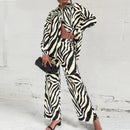 Summer Fashion Printed Loose Long Sleeves Shirts Straight Pants Two Piece Suits New Streetwear Women&