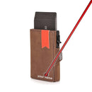 Pop-Up Credit Card Case with RFID Protection Genuine Leather Wallet with Compartment for Notes and Coins for Men and Women
