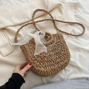 Women Shoulder Bag 2022 Straw Purses and Handbags Spring And Summer Female Shopper Fashion Solid Color Silk Scarf Crossbody Bags