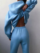 Winter Two Piece Sets Women Tracksuit Oversized Suit 2021 Autumn Trouser Suits Female Sweatshirt Solid Sports Hoodie Sportswear