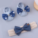 Lovely Pearl Bows Newborn Baby Girl Headband Socks Set Lace Flower Baby Hair Band Turban Baby Little Girl Hair Accessories