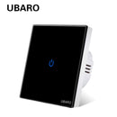 UBARO Eu AC100-240V Tempered Black White Crystal Glass Touch Switch Panel Wall Light Sensor Button 1/2/3 Gang 10A Interruptor