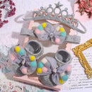 Infant Newborn Baby Girls 3Pcs/Set Slipper Socks Headband Gift Foot Socks Lace Crown Hair Band Accessories Photo Props Meias