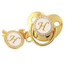 Name Initial Letter Baby Pacifier and Pacifier Clips BPA Free Silicone Infant Nipple Gold Bling Newborn Dummy Soother