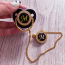 Black Bling Baby Pacifier And Clip Alphabet Letter M Infant Pacifier Gold Letter Unique Name Initials Baby Shower Gift