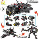 HUIQIBAO SWAT Police Station Truck Model Building Blocks City Machine Helicopter Car Figures Bricks Educational Toy For Children