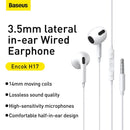 Baseus Wired Earphone H17 3.5mm In-ear with Microphone for Samsung Galaxy Xiaomi Huawei 3.5mm Ports Devices HiFi Sport Headphone