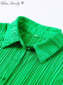 Sexy Green Pleated Women&