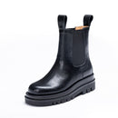 CXJYWMJL Plus Size Genuine Leather Women Chelsea Boots Elastic Band Platform Chimney Boot Ladies Autumn Booties Winter Warm Shoe