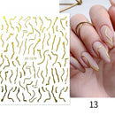 1PC Silver Gold Lines Stripe 3D Nail Sticker Geometric Waved Star Heart Self Adhesive Slider Papers Nail Art Transfer Stickers