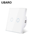 UBARO Eu AC100-240V Tempered Black White Crystal Glass Touch Switch Panel Wall Light Sensor Button 1/2/3 Gang 10A Interruptor