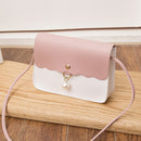 Fashion Simply PU Leather Crossbody Bag For Women Solid Color Shoulder Messenger Bag Lady Pendant Pearl Travel Small Handbag
