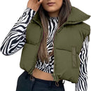 Puffy Vest Women Zip Up Stand Collar Sleeveless Lightweight Padded Cropped Puffer Quilted Vest Winter Warm Coat Jacket 2022 New