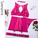 Ellolace Red Lingerie 5-Pieces Fancy Underwear Sexy Women Uncensored Transparent Bra Garters Briefs Sets Bandage Sex Outfits