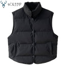 HXJJP Down Cotton Sleeveless Jackets Women Short Puffer Inflatable Vest Autumn Winter Loose Outerwear Bread Waistcoat 709