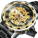 WINNER Transparent Skeleton Watch for Men Mechanical Wristwatches Diamond Watches Mens Luxury Stainless Steel Strap Unisex Clock