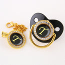 Black Bling Baby Pacifier And Clip Alphabet Letter M Infant Pacifier Gold Letter Unique Name Initials Baby Shower Gift