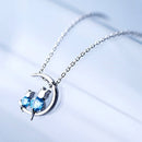 1pcs Korean Style Blue Crystal Moon Cat 925 Sterling Silver Jewelry Temperament Personality Clavicle Chain Necklaces
