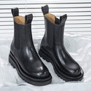 CXJYWMJL Plus Size Genuine Leather Women Chelsea Boots Elastic Band Platform Chimney Boot Ladies Autumn Booties Winter Warm Shoe