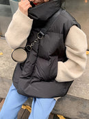 Women Thick Down Cotton Vest Winter Autumn Solid Puffer Waistcoat for Female Stand Collar Loose Sleeveless Vest Jacket Coat