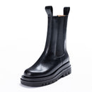 CXJYWMJL Plus Size Genuine Leather Women Chelsea Boots Elastic Band Platform Chimney Boot Ladies Autumn Booties Winter Warm Shoe