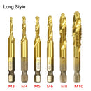 1/6Pcs Tap Drill Bit Set Hex Shank Titanium Plated HSS Screw Thread Bit Screw Machine Compound Tap M3 M4 M5 M6 M8 M10 Hand Tools