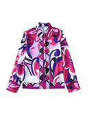 TFMLN 2022 Summer Women 2PCS Print Blouses+Skirts Set New Turn Down Collar Long Sleeve Tops High Waist Dress Girl Outfits