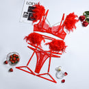 MeiKeDaiNicey Feather Sensual Lingerie Sexy Transparent Lace Bra with Chain Exotic Sets Porn 3 Piece Set Garters Erotic Costumes