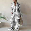 Summer Fashion Printed Loose Long Sleeves Shirts Straight Pants Two Piece Suits New Streetwear Women&
