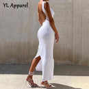 Fashion Sexy O-neck Backless Long Maxi Evening Dresses Women Hollow Out Sleeveless Split Bodycon Party Dress for New Year 2022