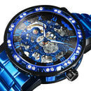 WINNER Transparent Skeleton Watch for Men Mechanical Wristwatches Diamond Watches Mens Luxury Stainless Steel Strap Unisex Clock